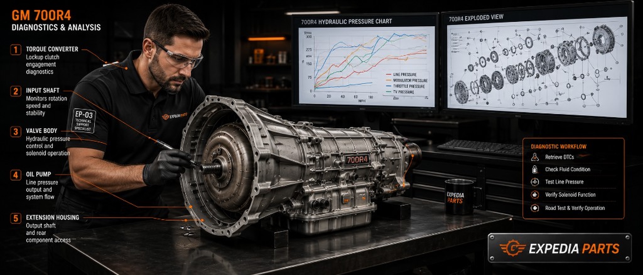 A remanufactured automatic transmission on a test stand